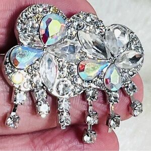 Elegant Silver and Crystal Rain Cloud Brooch